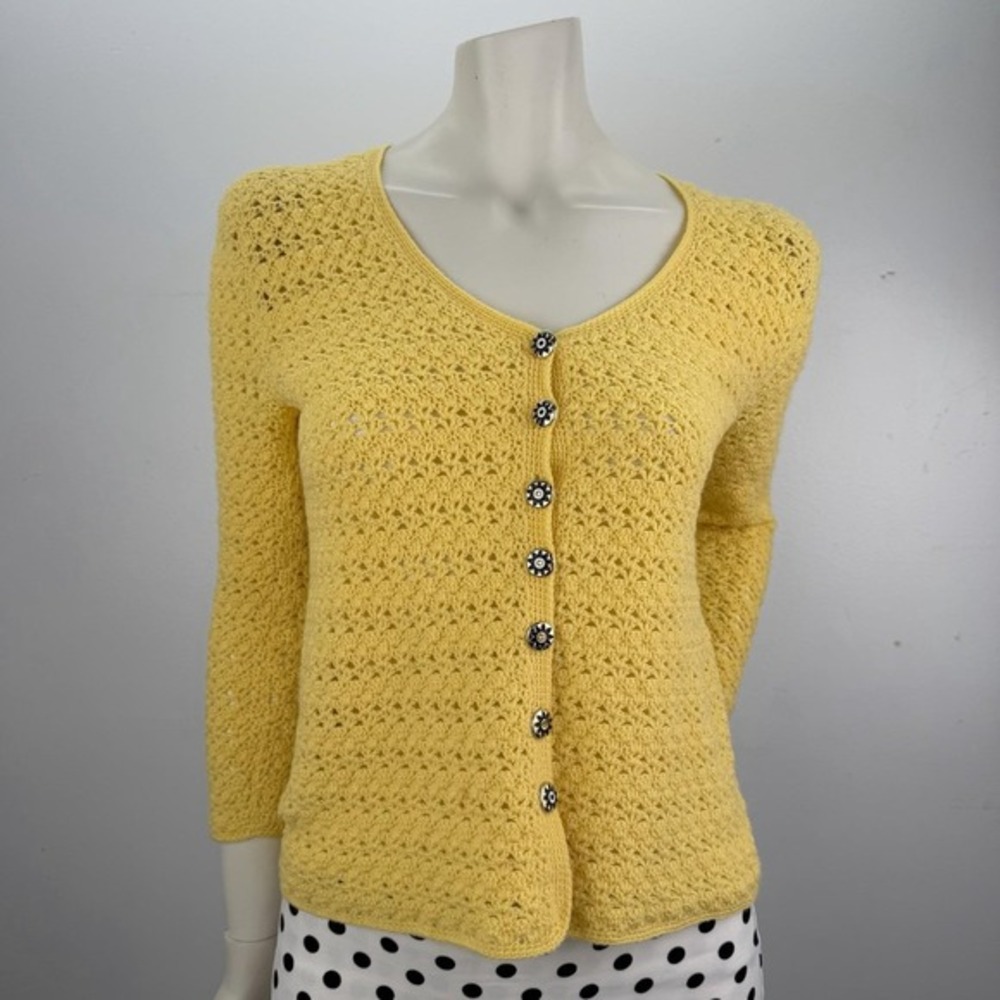 Vintage Handmade Butter Yellow Cardigan Cottagecore Coastal Grandma M